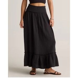 Quince 100% Organic Black Cotton Gauze Smocked Maxi Skirt, Medium